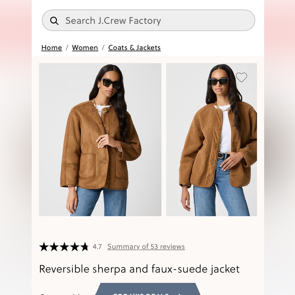 JCrew Factory reversible Sherpa and faux suede jacket
